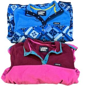Land’s End Blue Pink Heritage Fleece Quarter Snap Pullover Sweatshirt Lot 3x